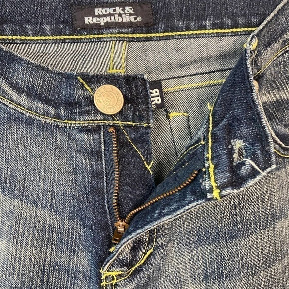 ROCK & Republic Roth 5432 crthwaw Flare Jeans Women's 29 Rhinestones Embroidered - Picture 4 of 12